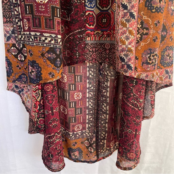 Miss Me High Low Skirt Burgundy Vintage Tapestry Pattern elastic Waistband S - Picture 7 of 10